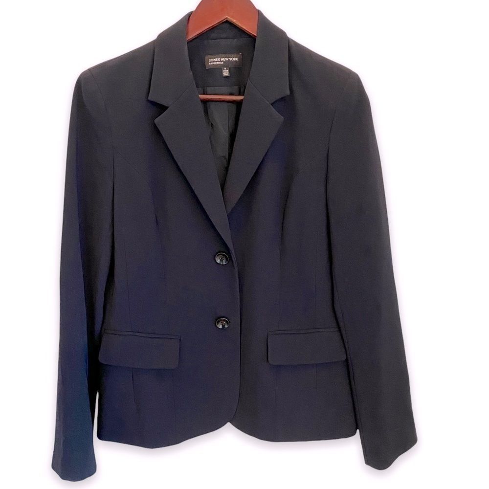 Jones New York black blazer jacket 2 buttons size 8
